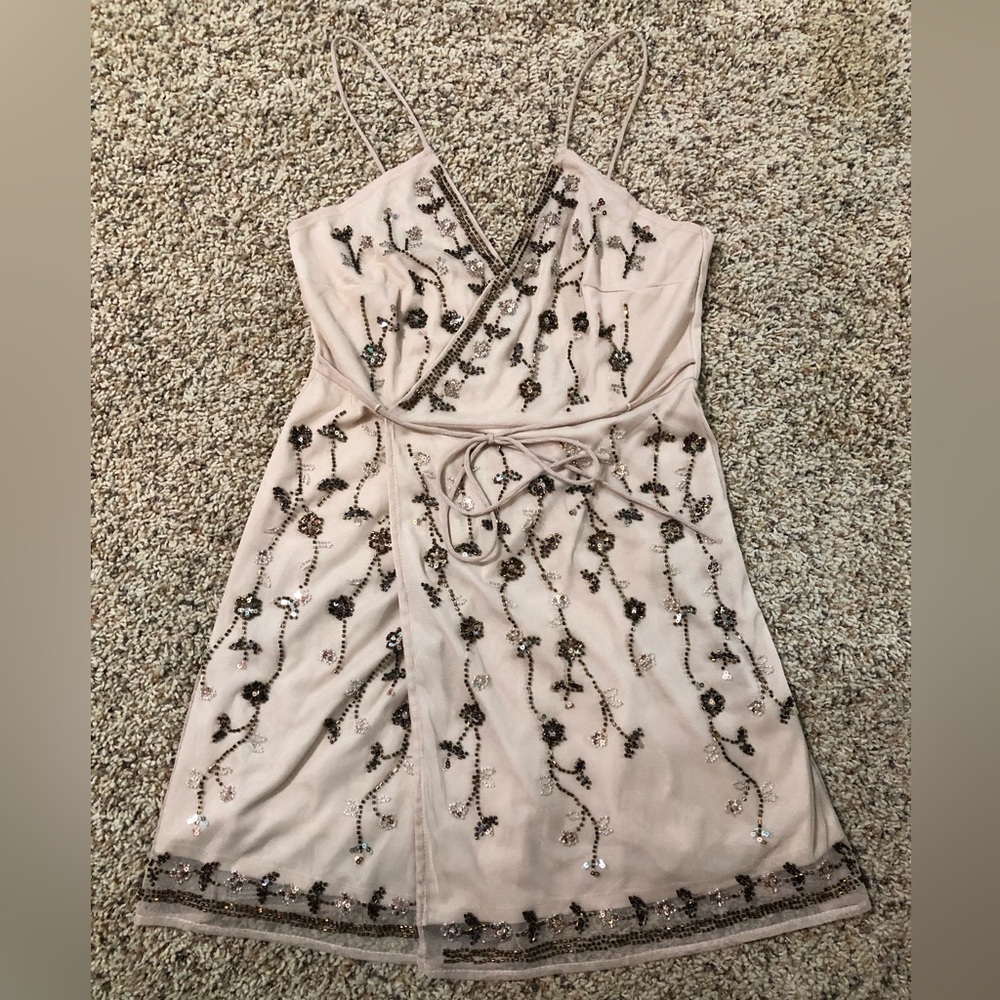 Altar'd State Bead-Embroidered Cream Mini Dress